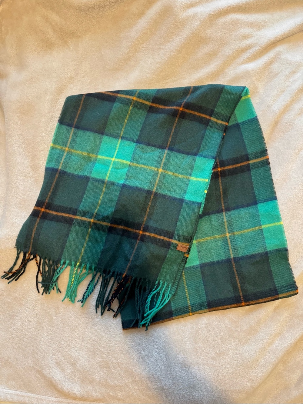 Roots Green Plaid Fringe Scarf